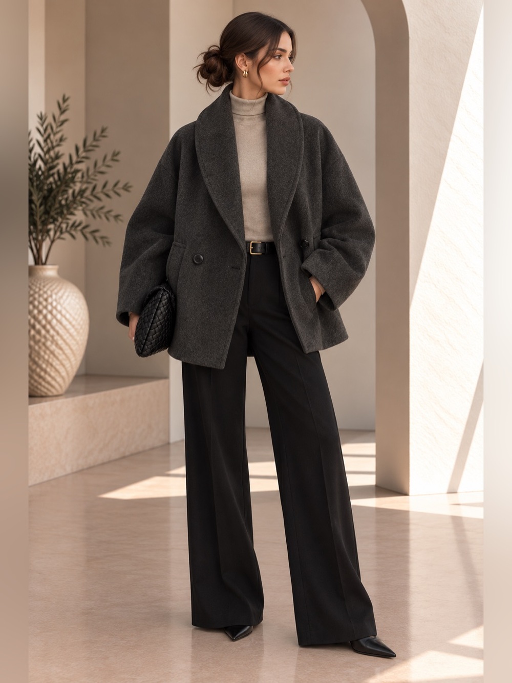 Commense Gray Tweed Pocket Loose Coat XS | Classic Fall Jacket